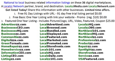 Localzz Marketplaces offers Free, Promo, and Featured Listings